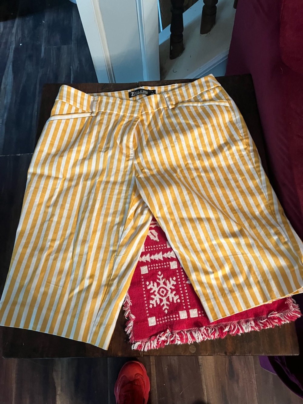 New York & Company Yellow and White Striped Women’s Bermuda Shorts